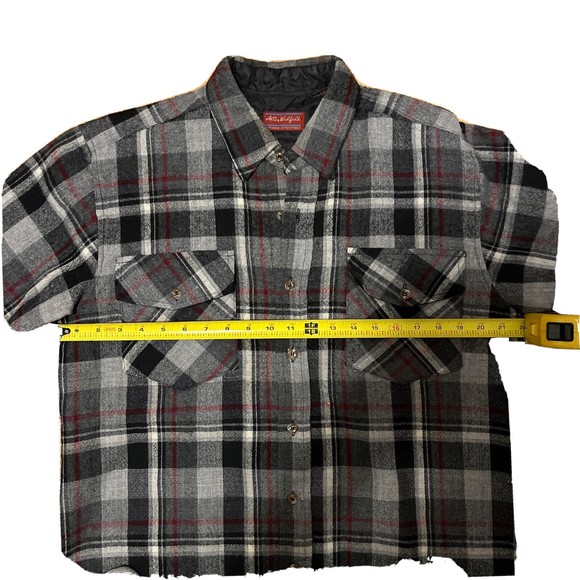 Vintage Allen Wickfield Wool Shirt Jacket Button Black White Red Plaid L - Picture 4 of 6